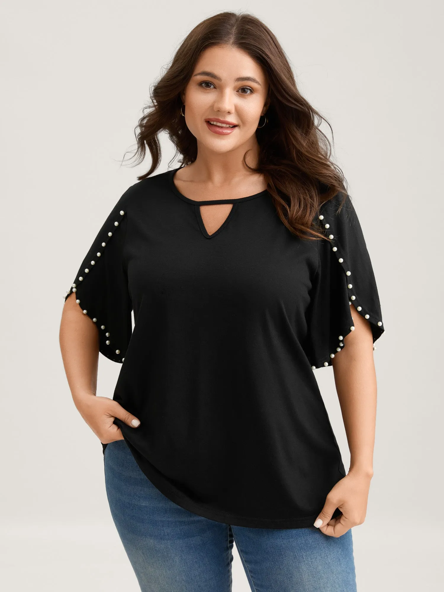 Pearl Petal Sleeve Neck Cut-Out Blouse sold by Bloomchic product image thumbnail 2