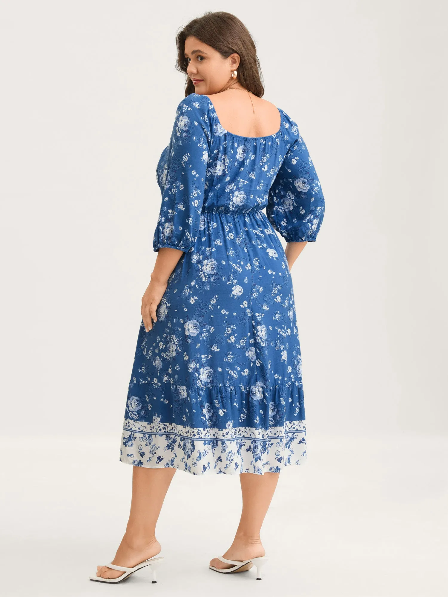 Rosy Print Shirred Bust Pockets Midi Dress sold by Bloomchic product image thumbnail 4