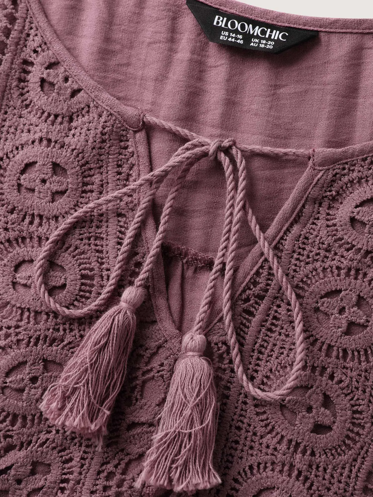 Lace Neck Tie Flowy Solid Blouse sold by Bloomchic product image thumbnail 5