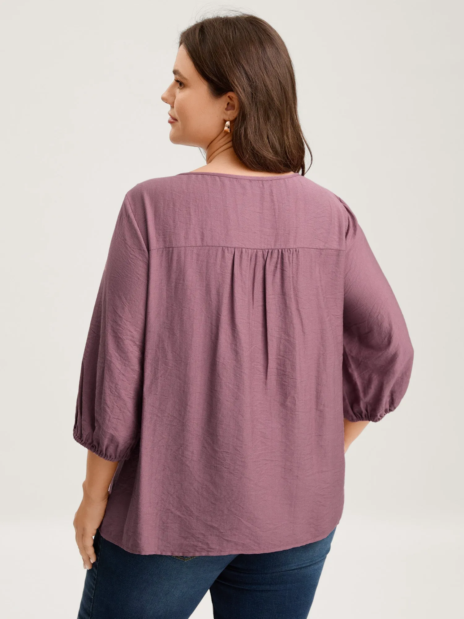 Lace Neck Tie Flowy Solid Blouse sold by Bloomchic product image thumbnail 4