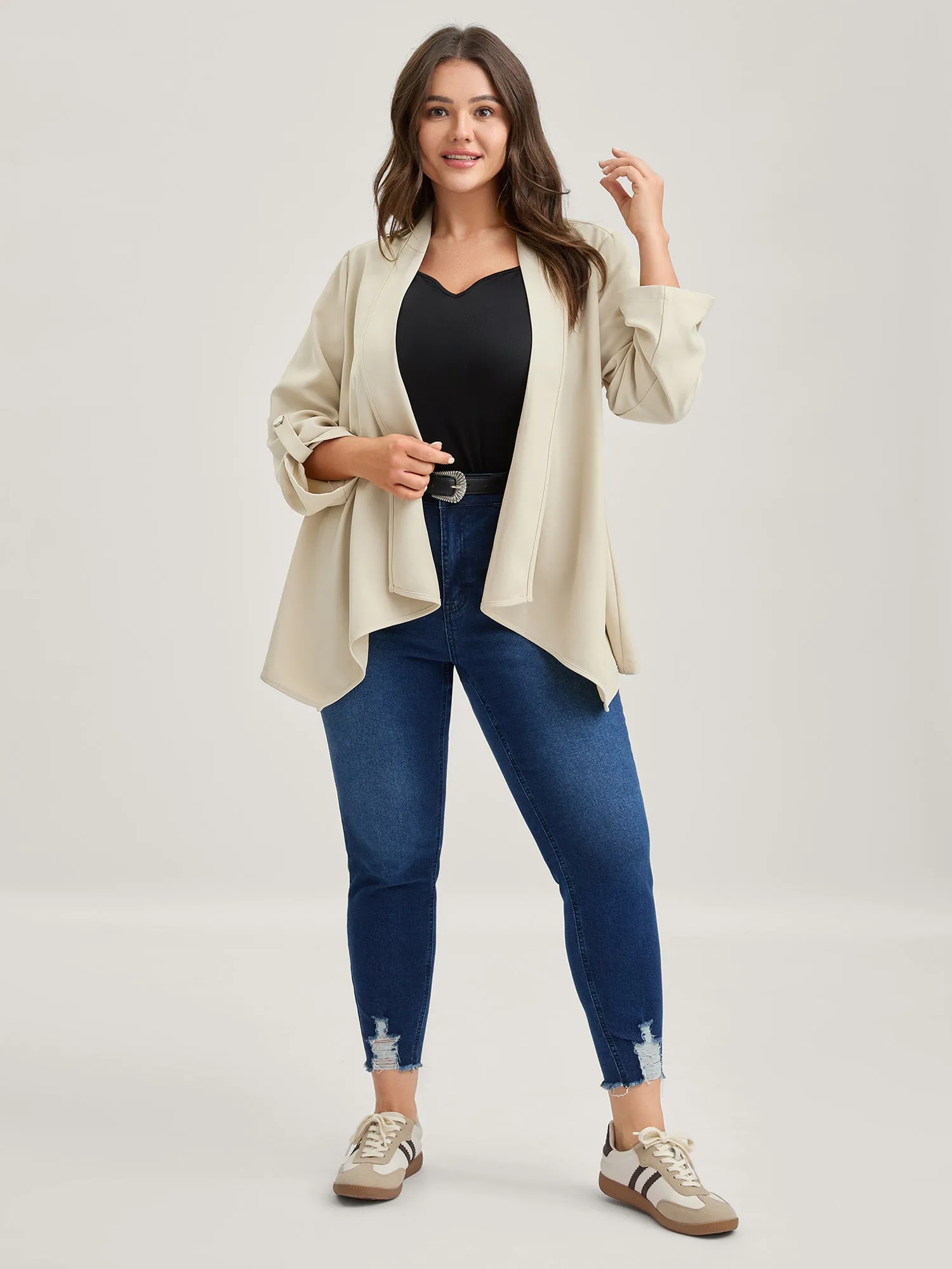 Tab Sleeve Open-Front Folded Hem Jacket sold by Bloomchic product image thumbnail 2
