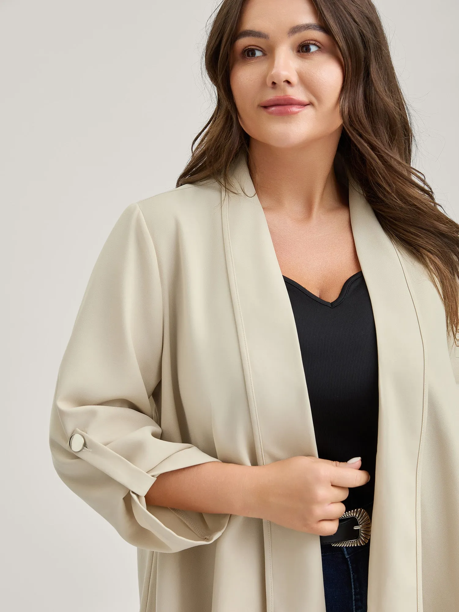Tab Sleeve Open-Front Folded Hem Jacket sold by Bloomchic product image thumbnail 3