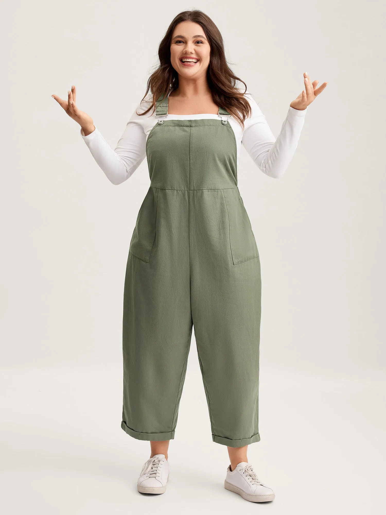 Pure Cotton Cuffed Hem Stretchy Waist Jumpsuit sold by Bloomchic