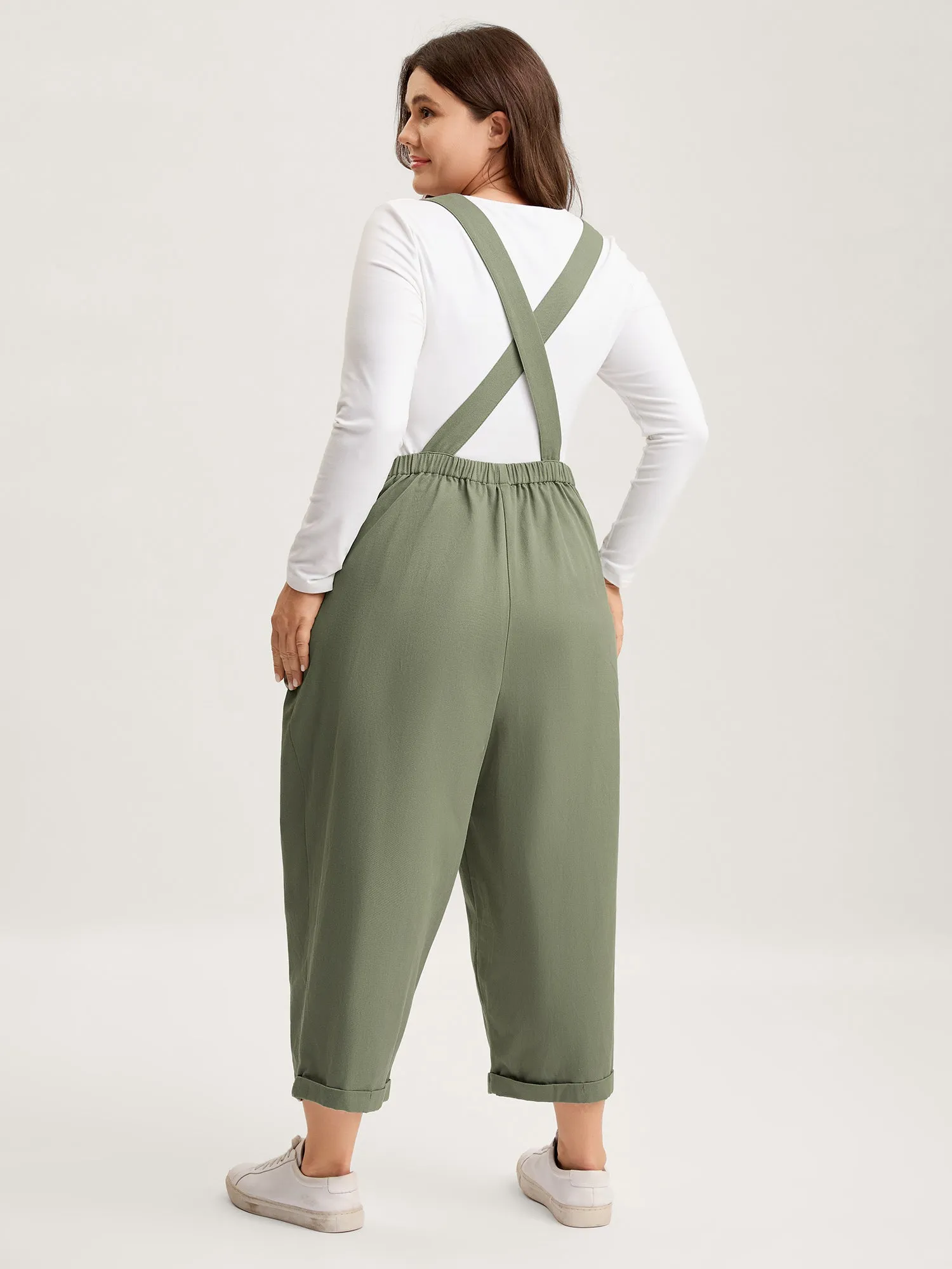 Pure Cotton Cuffed Hem Stretchy Waist Jumpsuit sold by Bloomchic product image thumbnail 4