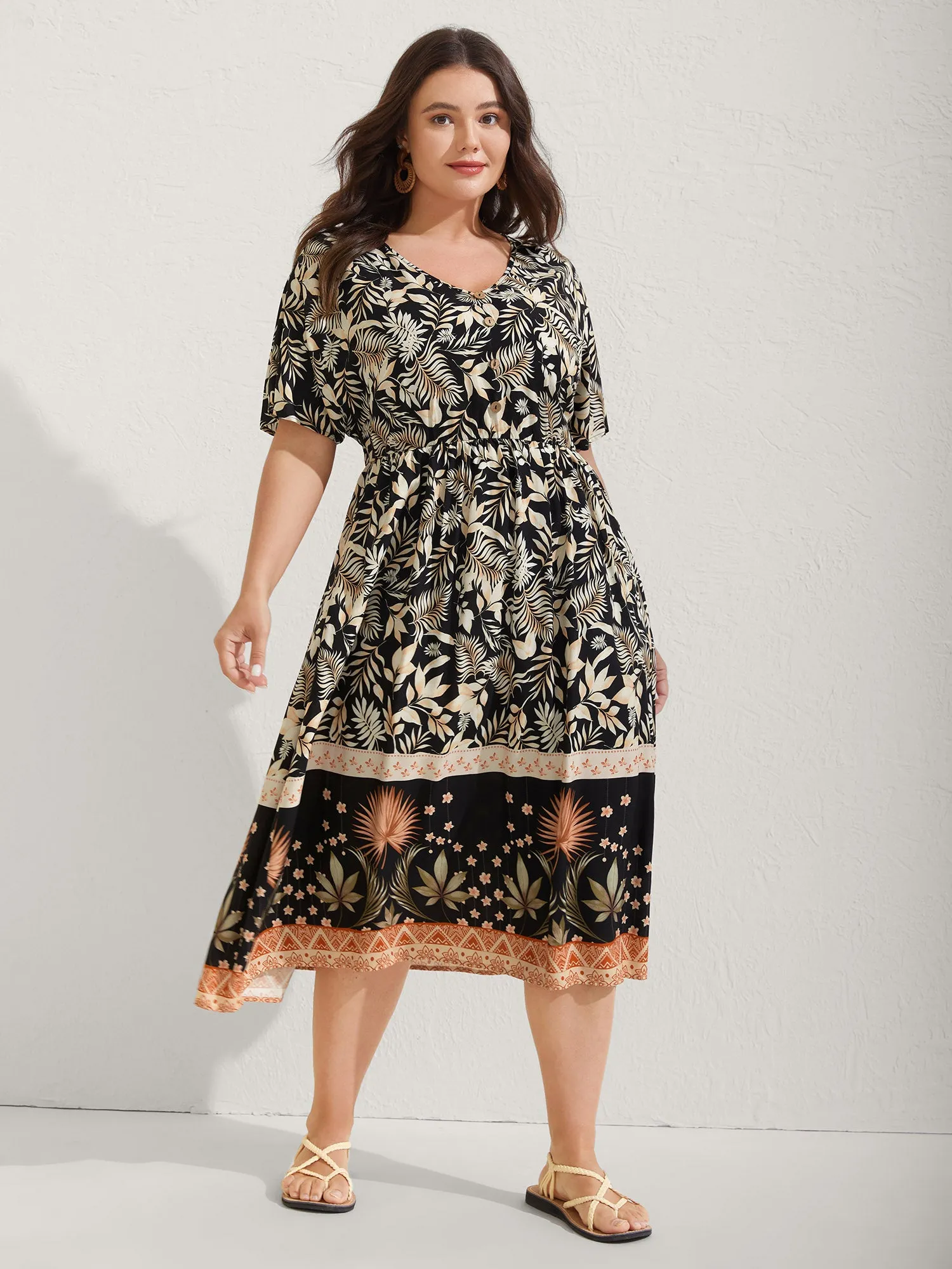Rayon Floral Print Button Detail Midi Dress sold by Bloomchic product image thumbnail 3
