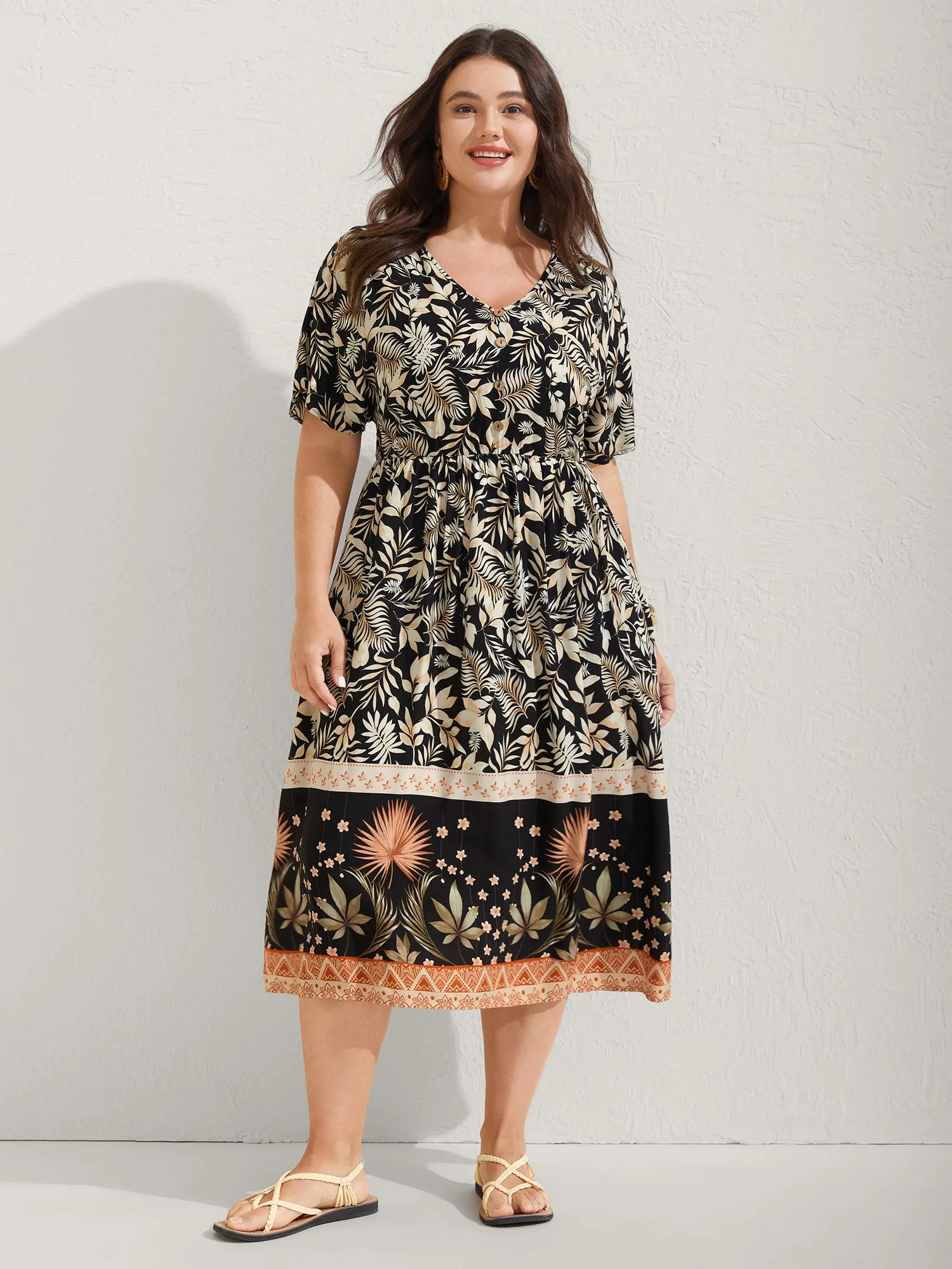 Rayon Floral Print Button Detail Midi Dress sold by Bloomchic