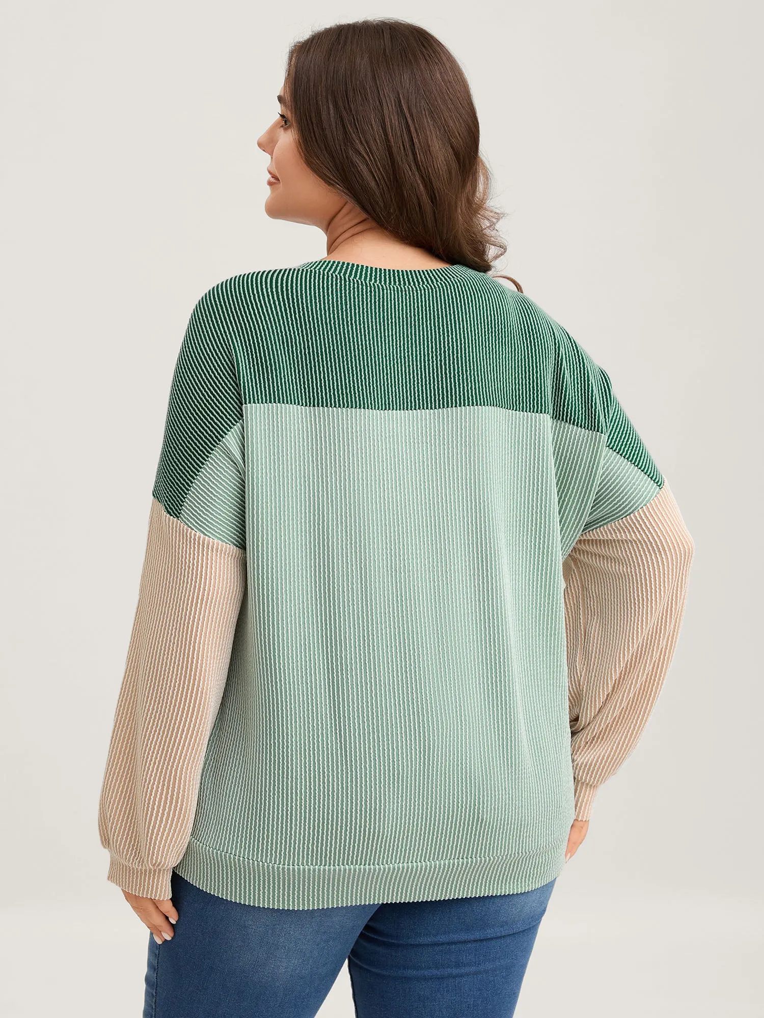 Color Block Textured Drop Shoulder Sweatshirt sold by Bloomchic product image thumbnail 5