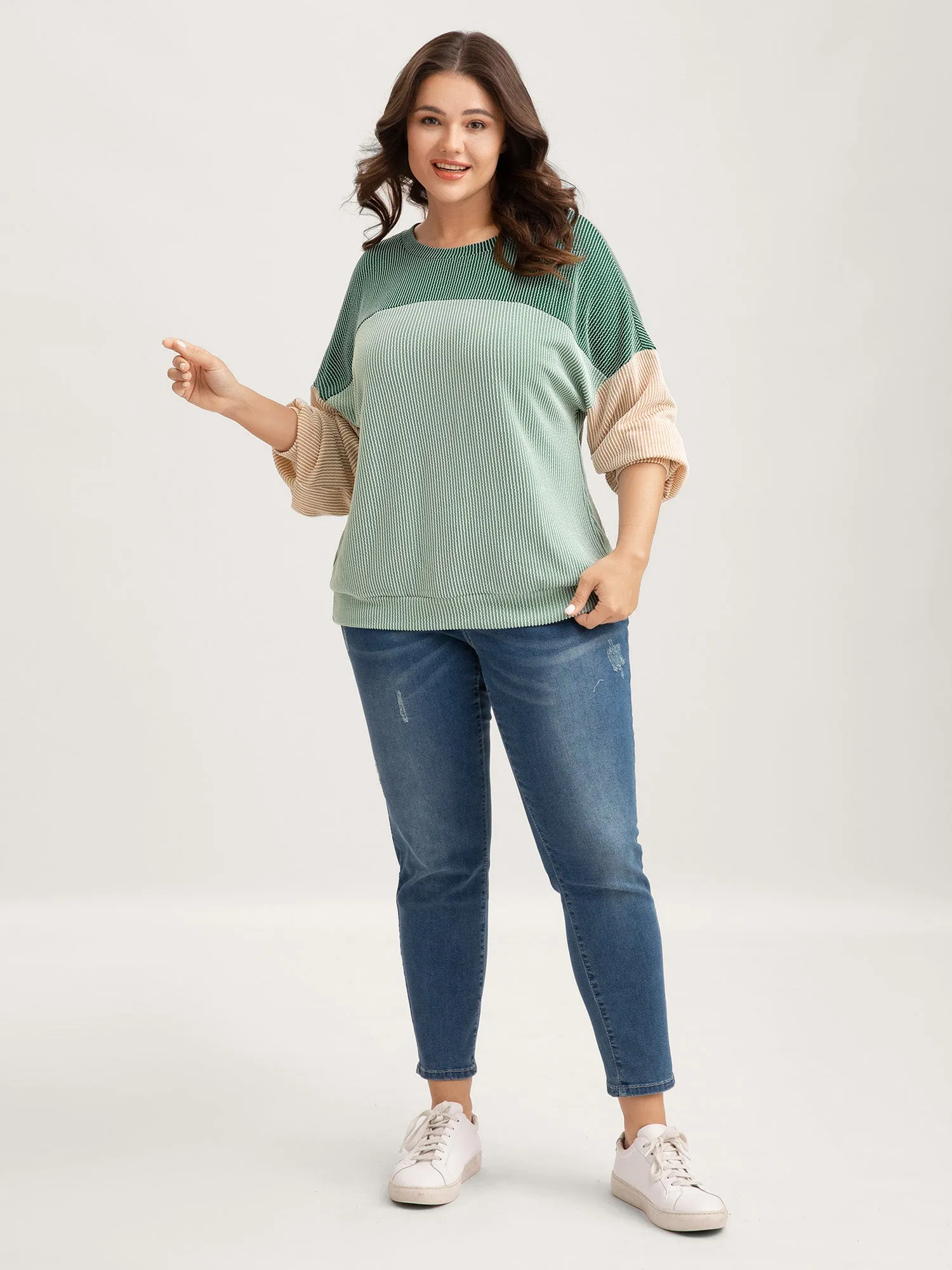 Color Block Textured Drop Shoulder Sweatshirt sold by Bloomchic product image thumbnail 3