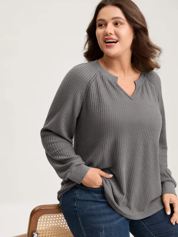 Waffle Grid Notched Collar Lace Sweatshirt sold by Bloomchic