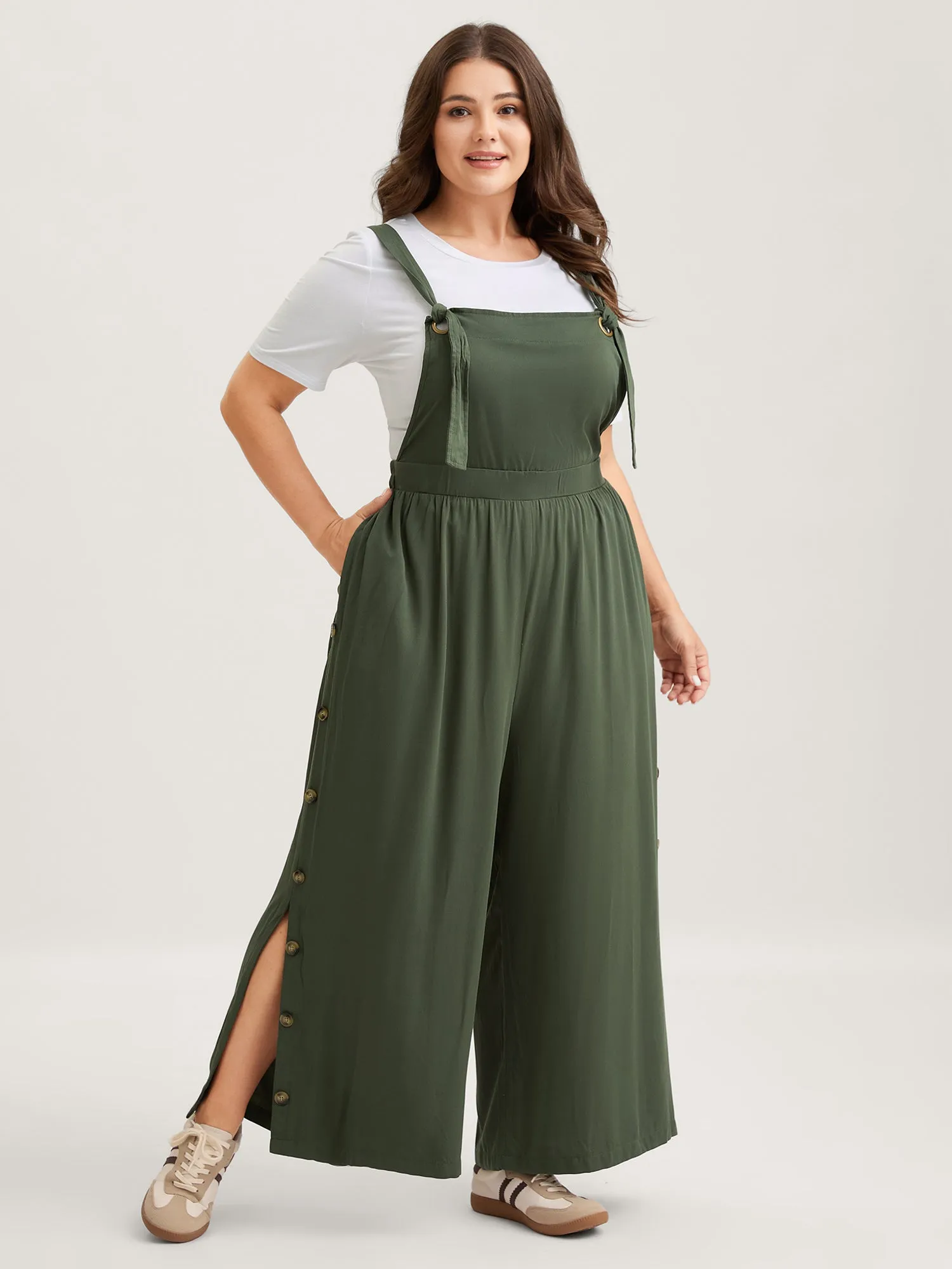 Rayon Adjustable Elastic Waist Slit Jumpsuit sold by Bloomchic