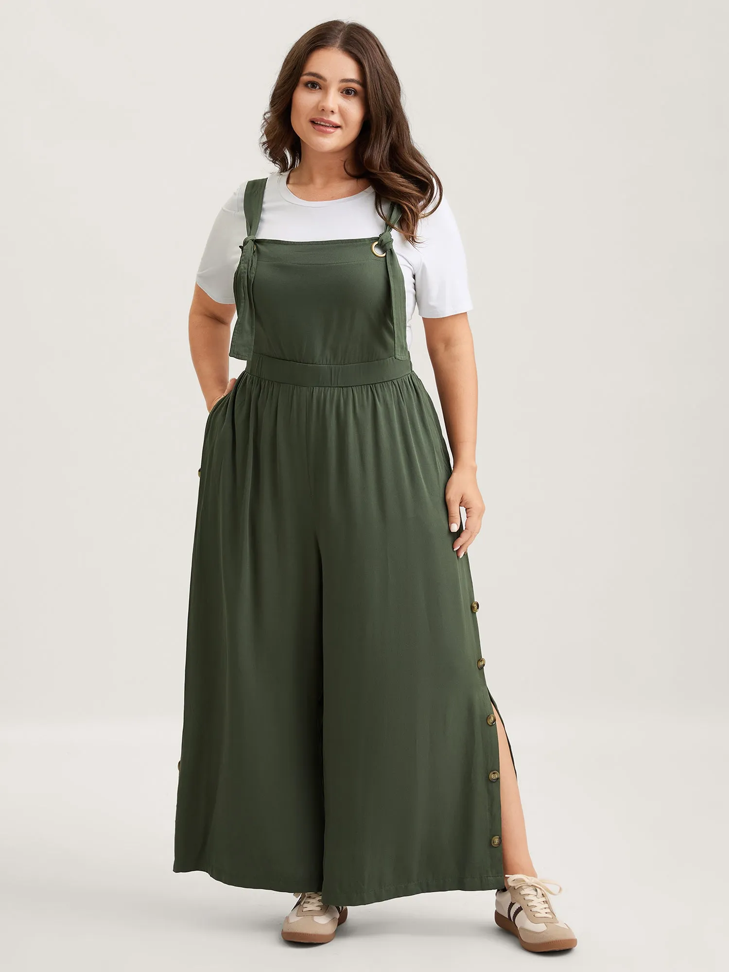 Rayon Adjustable Elastic Waist Slit Jumpsuit sold by Bloomchic product image thumbnail 4