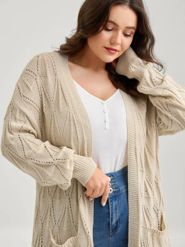 Textured Cut-Out Slit Pockets Knit Cardigan sold by Bloomchic