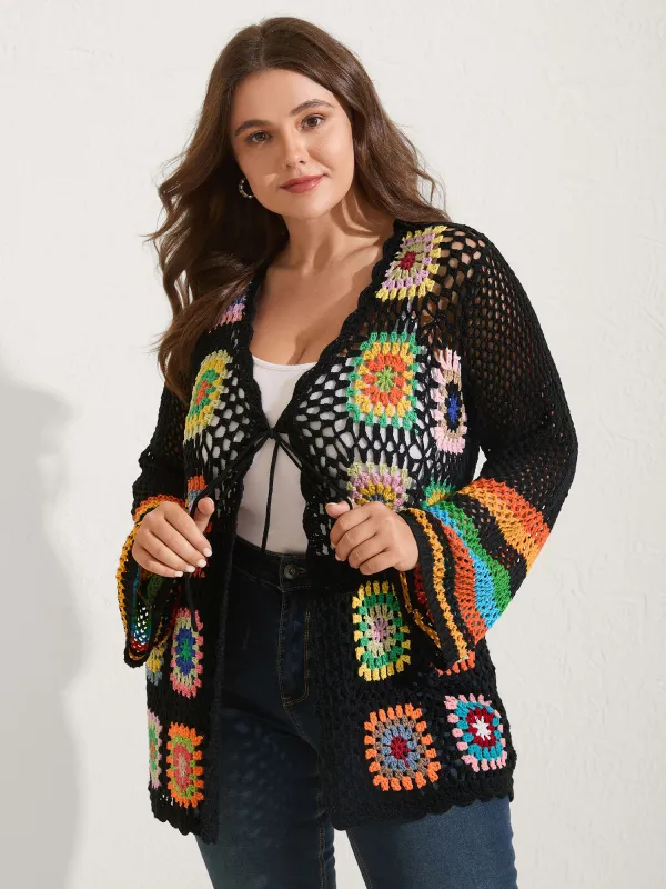 Colorful Floral Crochet Tie Knit Cardigan sold by Bloomchic