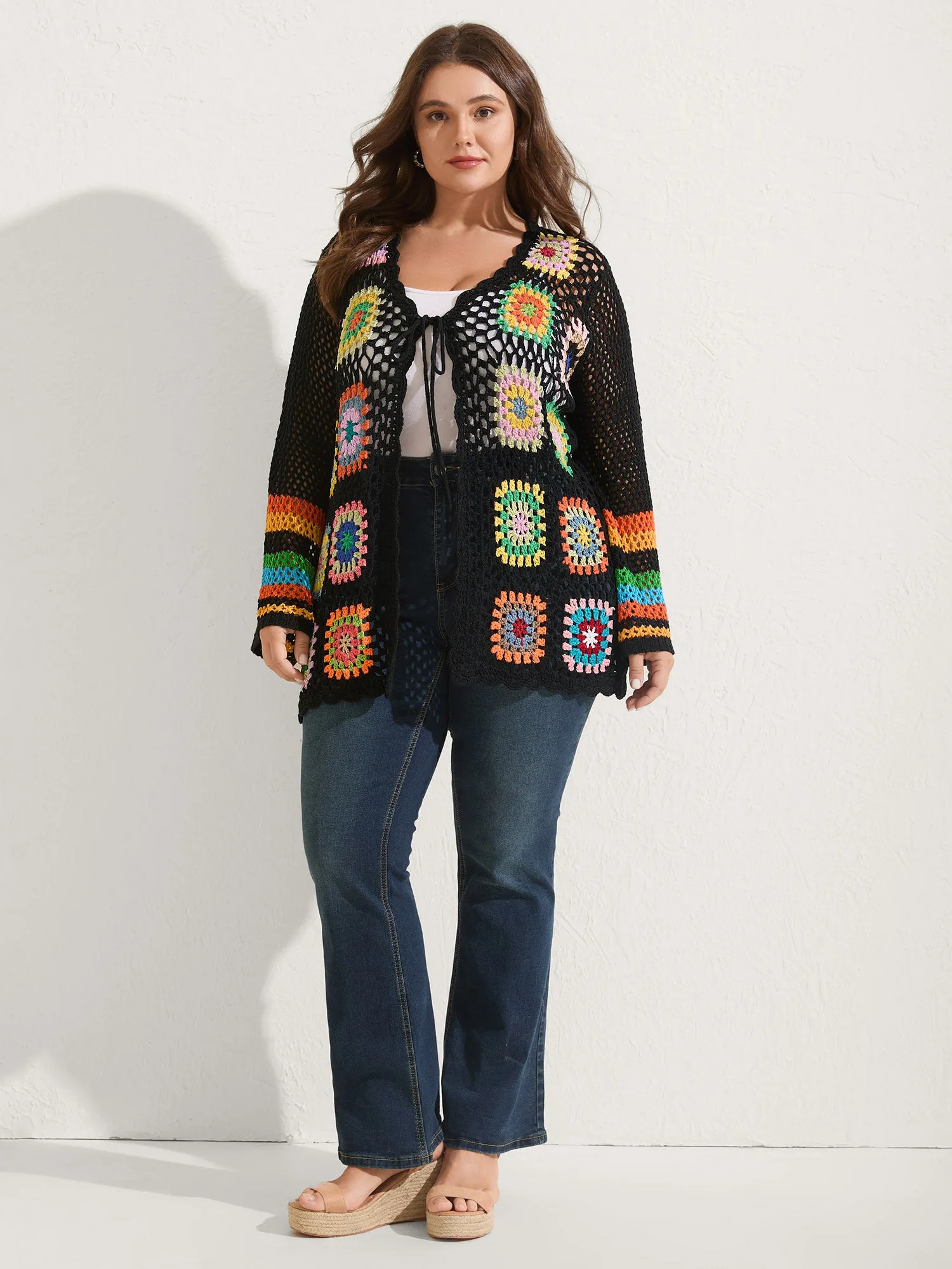 Colorful Floral Crochet Tie Knit Cardigan sold by Bloomchic product image thumbnail 4