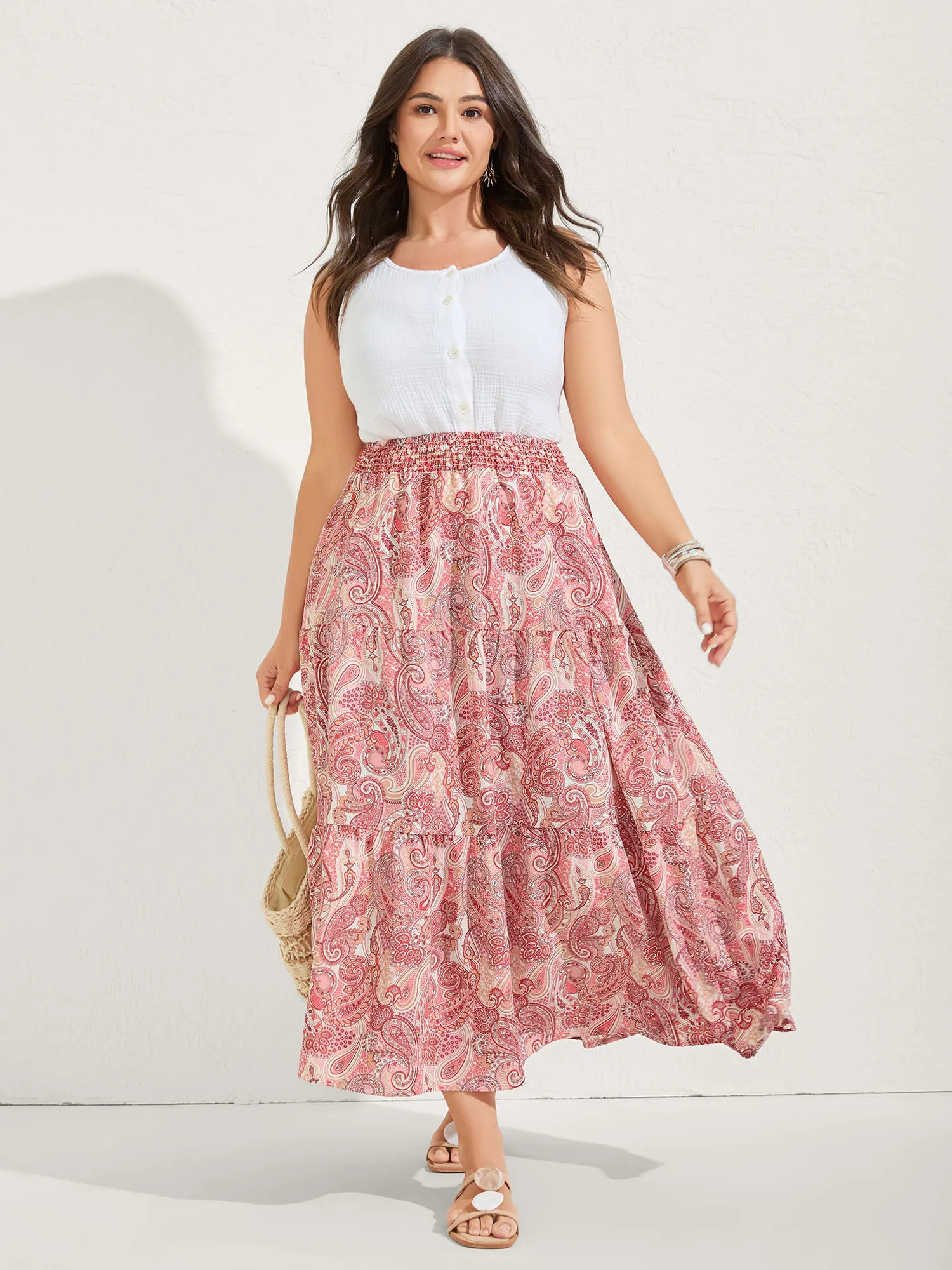 Paisley Print Shirred Waist Midi Skirt sold by Bloomchic product image thumbnail 2