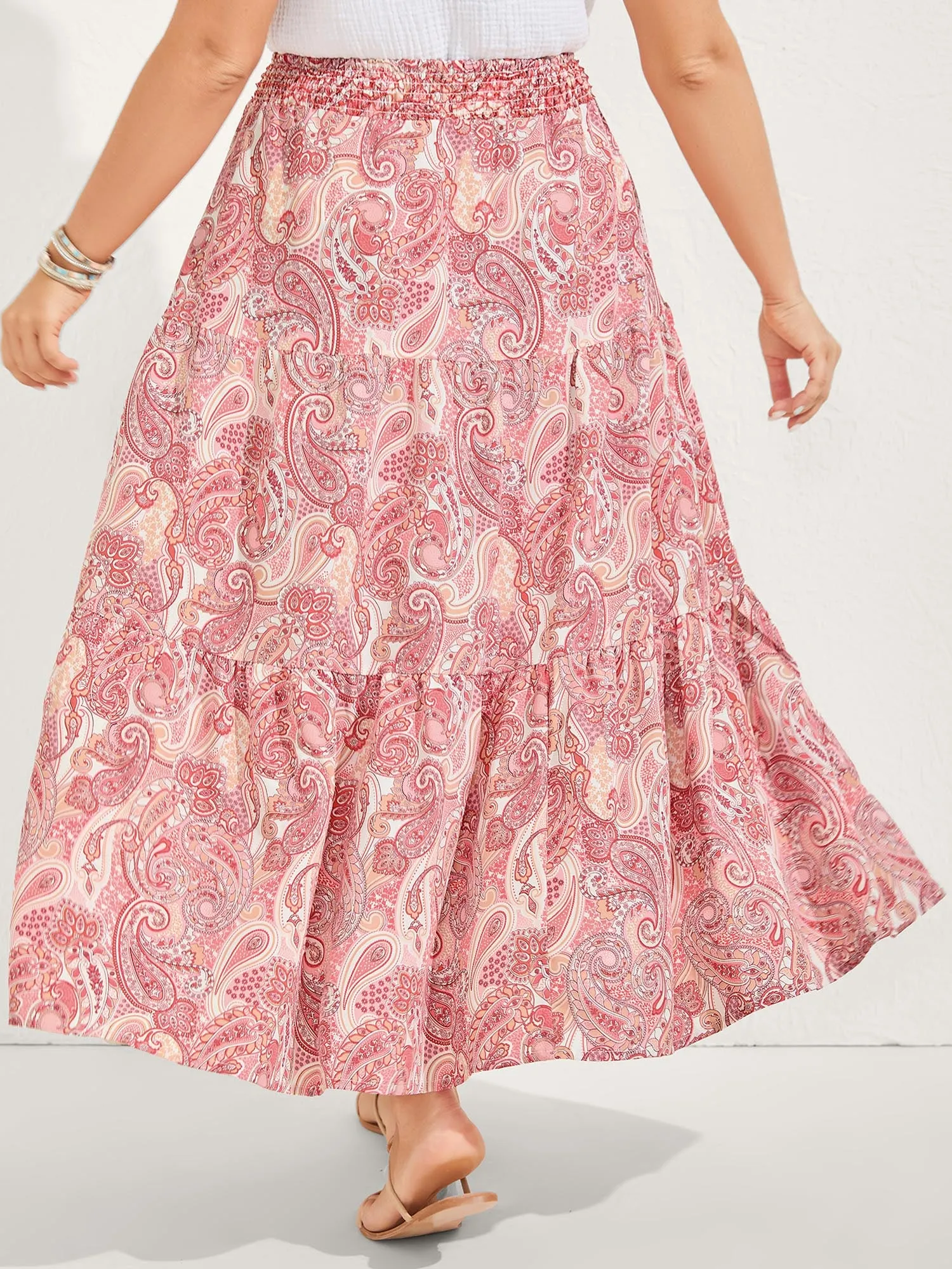 Paisley Print Shirred Waist Midi Skirt sold by Bloomchic product image thumbnail 4