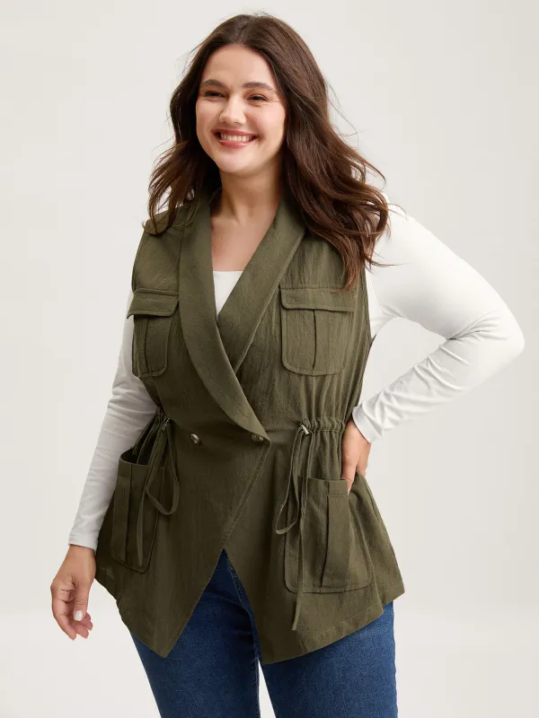 Cotton Waist Defining Drawstring Pocket Vest sold by Bloomchic