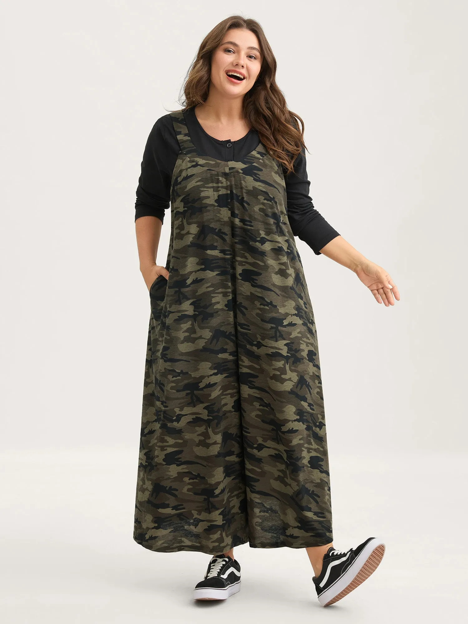 Camouflage Print Stretchy Wide Leg Jumpsuit sold by Bloomchic
