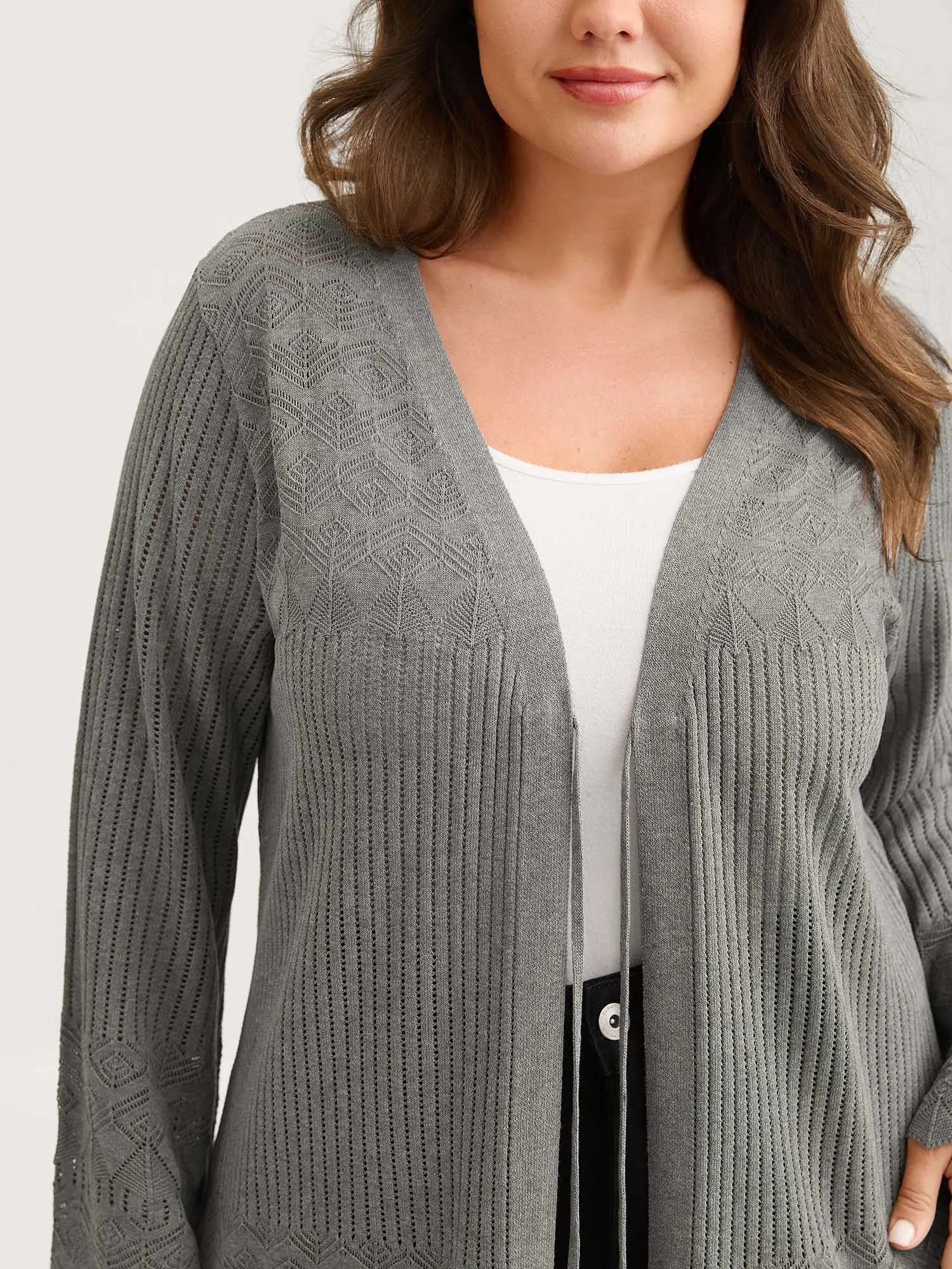 Front Tie Textured Long Knit Cardigan sold by Bloomchic product image thumbnail 3