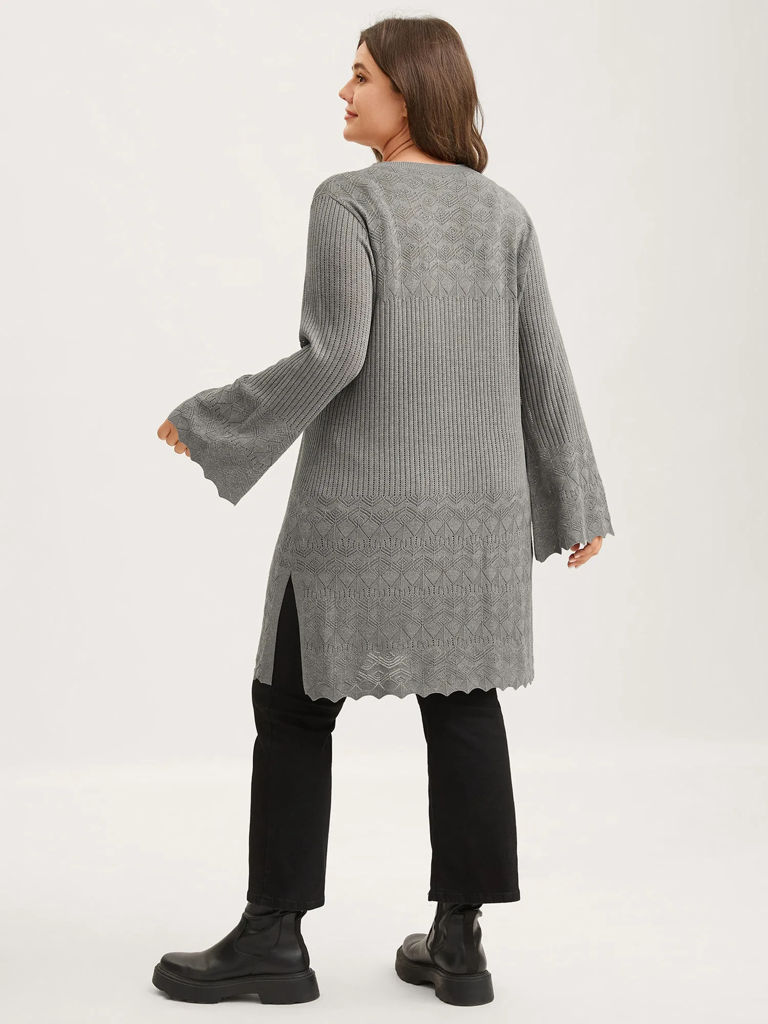 Front Tie Textured Long Knit Cardigan sold by Bloomchic product image thumbnail 4