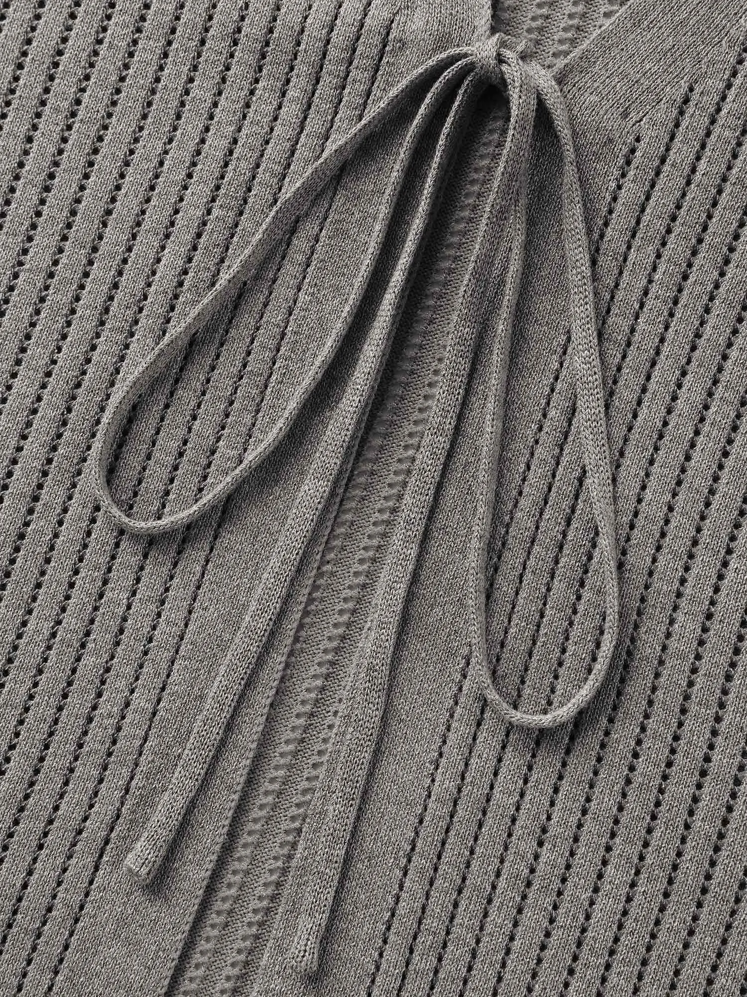 Front Tie Textured Long Knit Cardigan sold by Bloomchic product image thumbnail 5