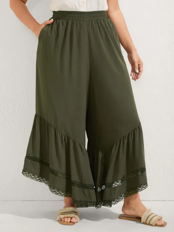 Ruffled Lace Hem Wide-Leg Pants sold by Bloomchic