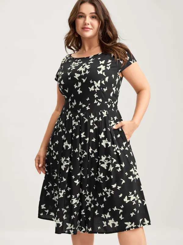 Rayon Monochrome Butterfly Stretchy Midi Dress sold by Bloomchic