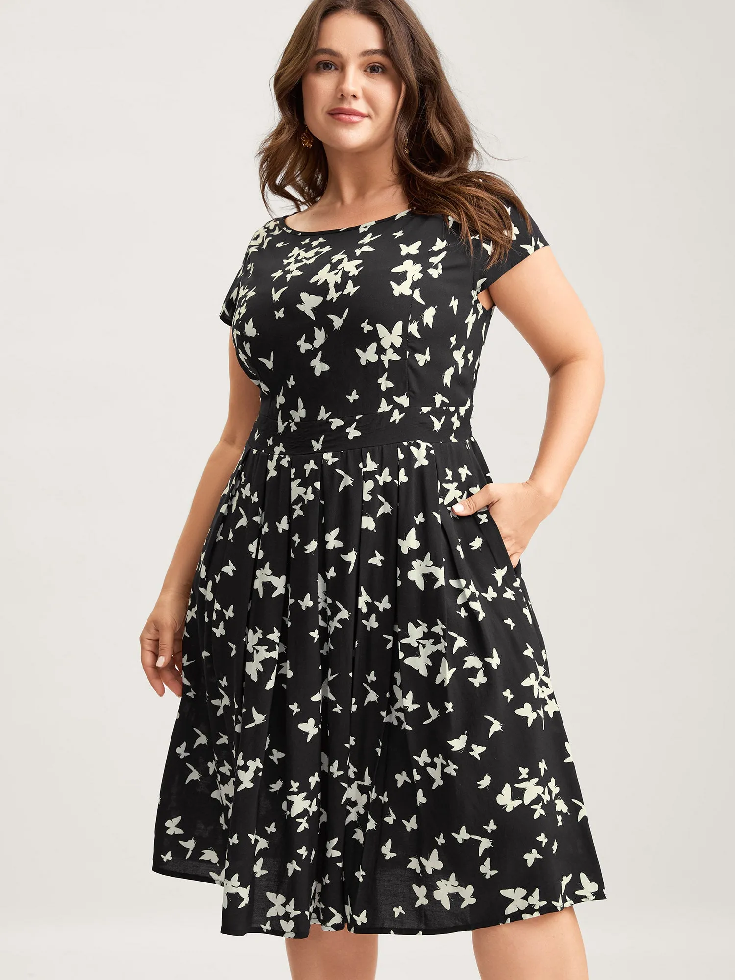 Rayon Monochrome Butterfly Stretchy Midi Dress sold by Bloomchic