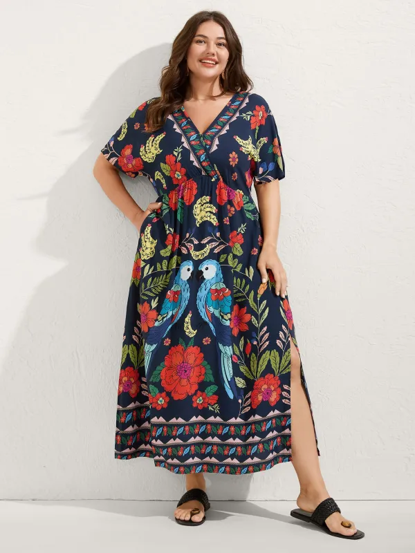 Rayon Colorful Floral Split Side Midi Dress sold by Bloomchic