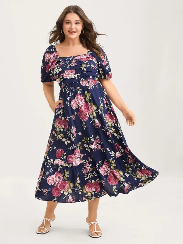 Rosy Print Pleated Bust Ease Midi Dress sold by Bloomchic
