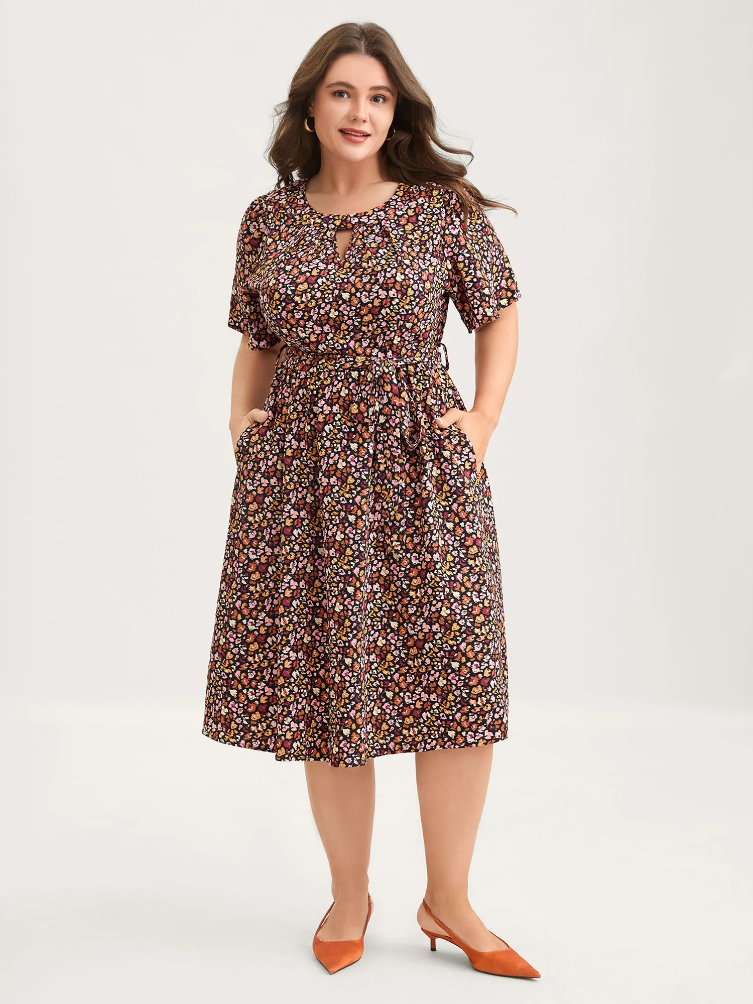 Floral Waist Tie Cut-Out Midi Dress sold by Bloomchic