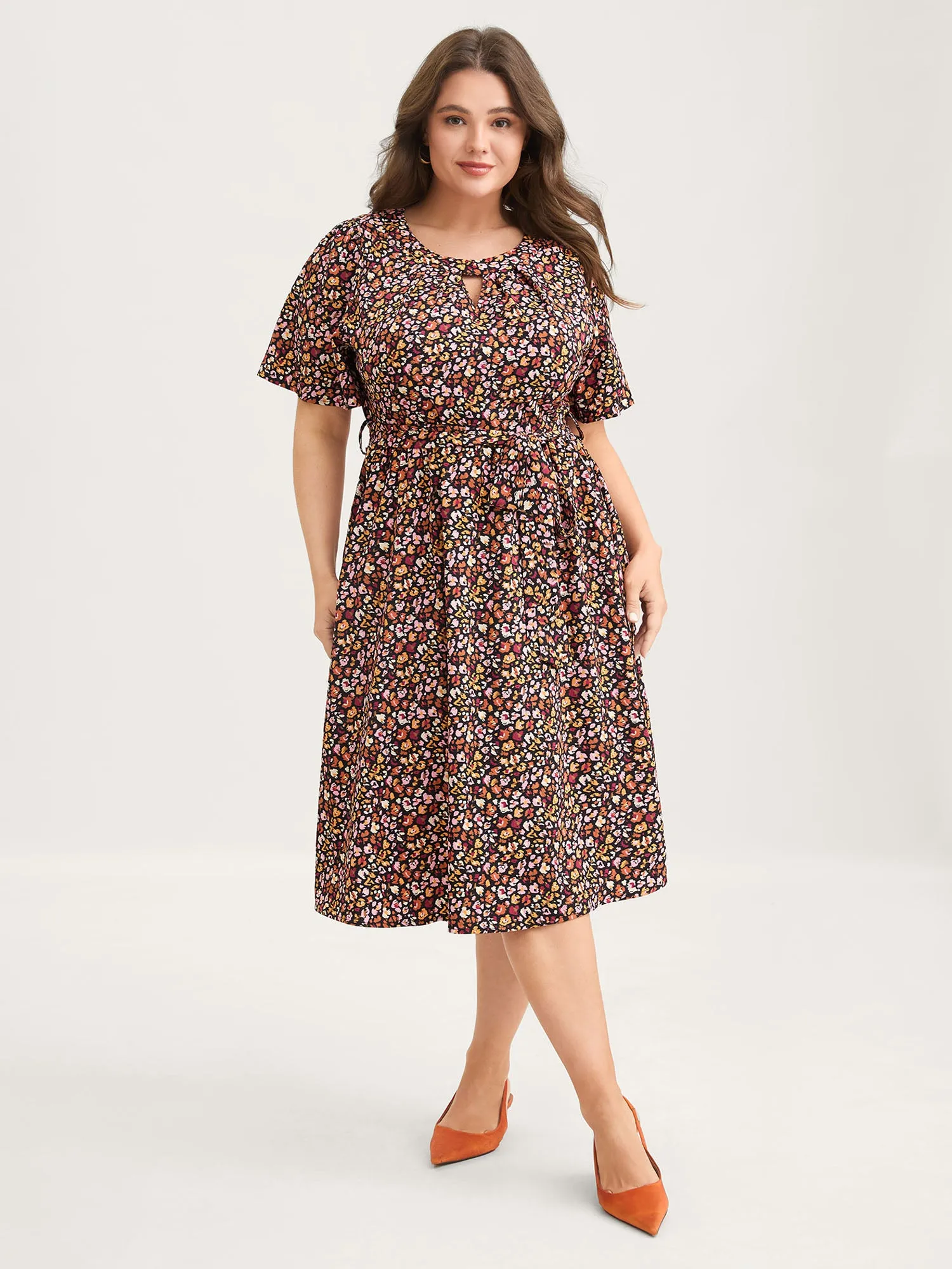 Floral Waist Tie Cut-Out Midi Dress sold by Bloomchic product image thumbnail 3