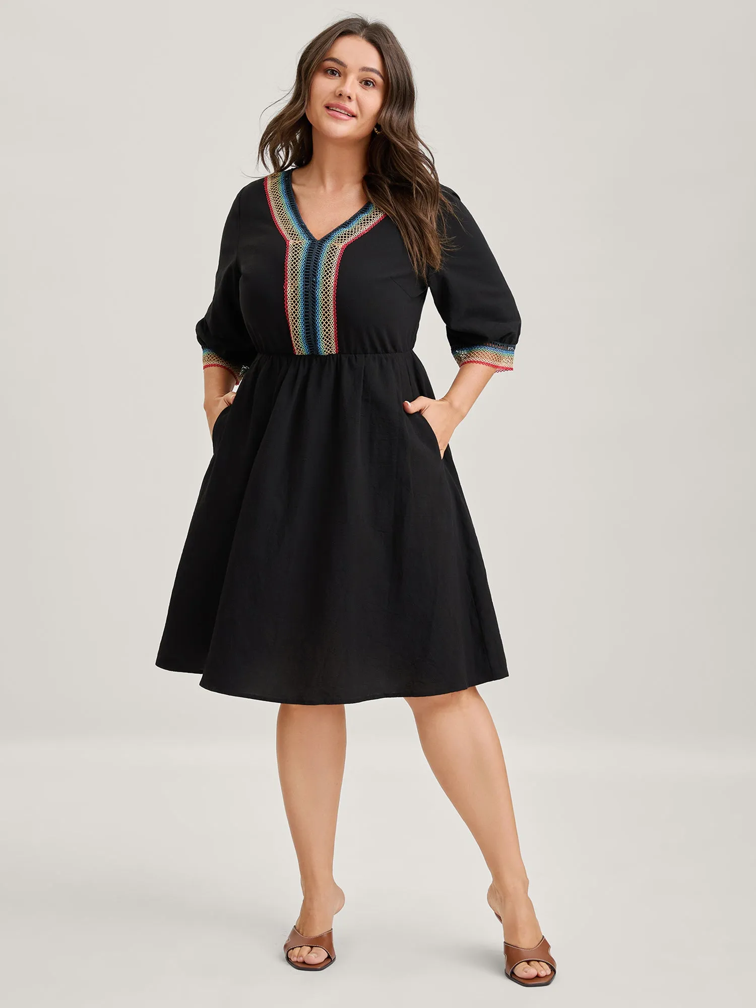 Pure Cotton Colorful Lace Midi Dress sold by Bloomchic