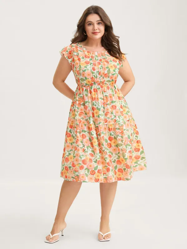 Citrus Print Pleated Flutter Sleeve Midi Dress sold by Bloomchic