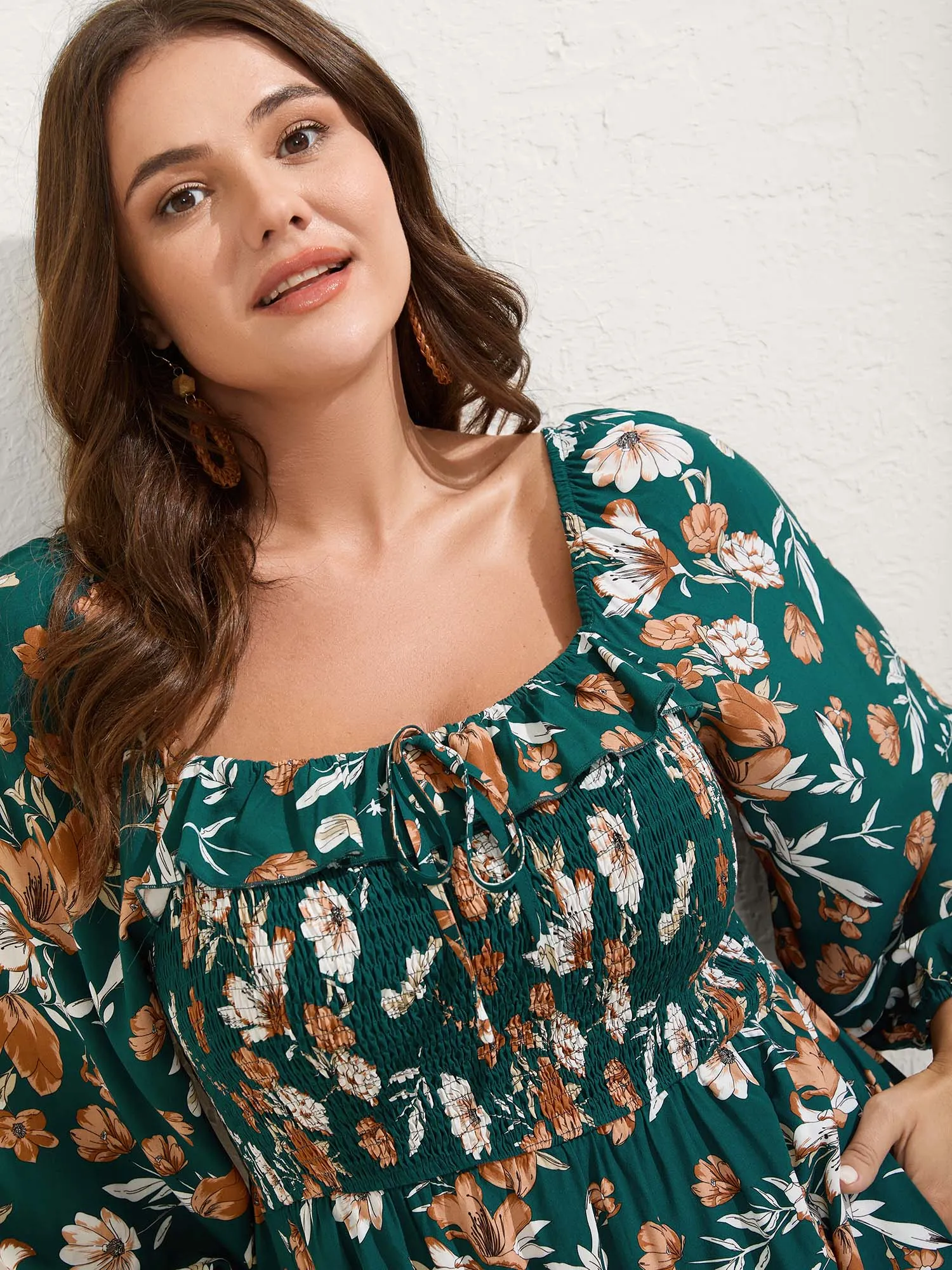 Rayon Floral Shirred Stretchy Waist Midi Dress sold by Bloomchic product image thumbnail 2