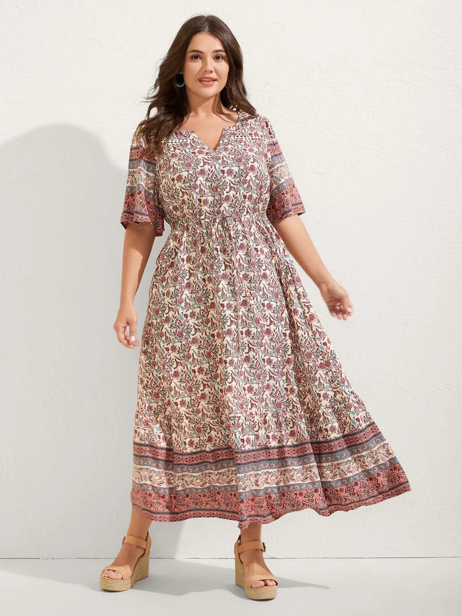 Floral Print Lace Waist Drawstring Maxi Dress sold by Bloomchic product image thumbnail 3