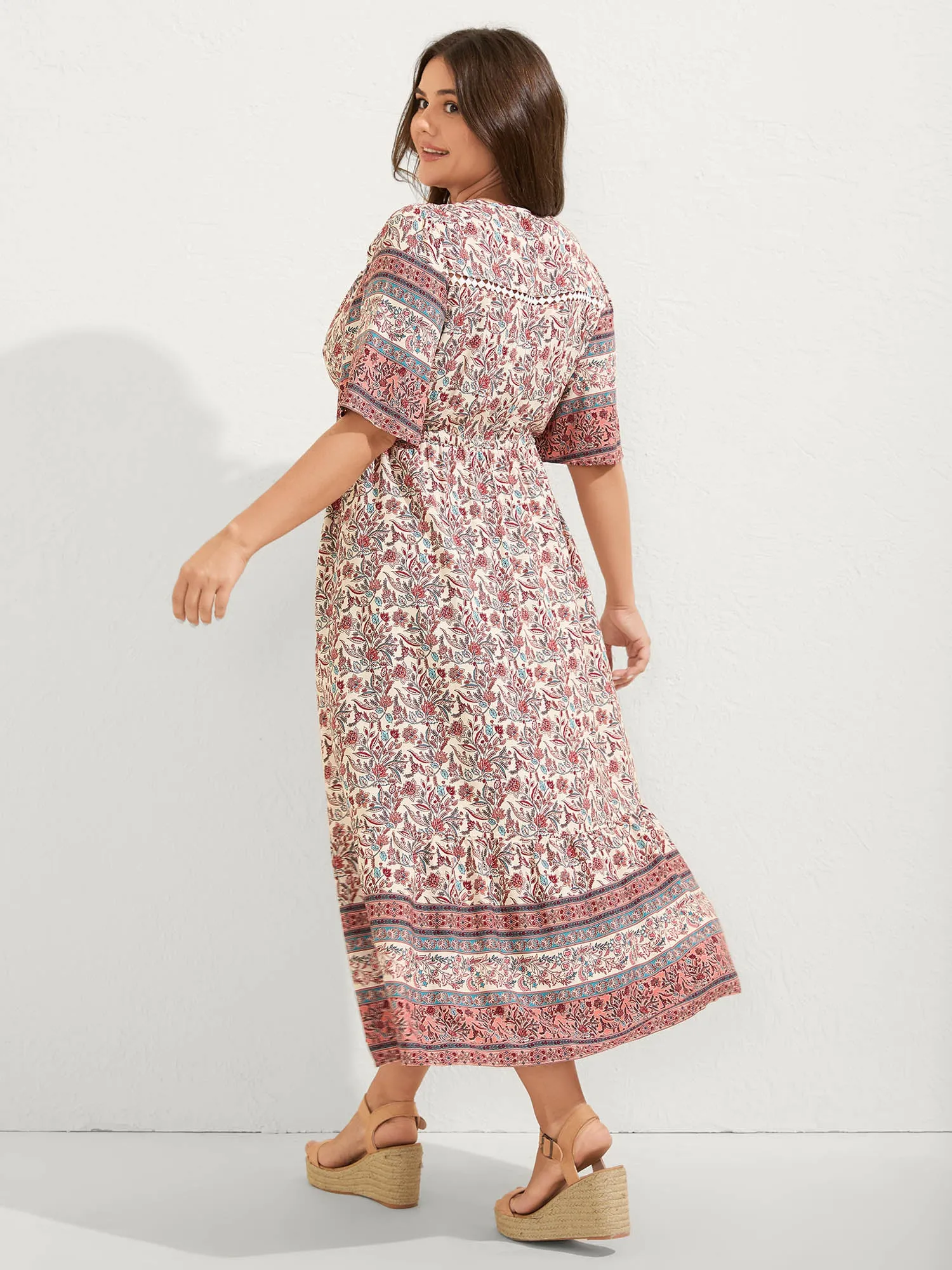 Floral Print Lace Waist Drawstring Maxi Dress sold by Bloomchic product image thumbnail 5