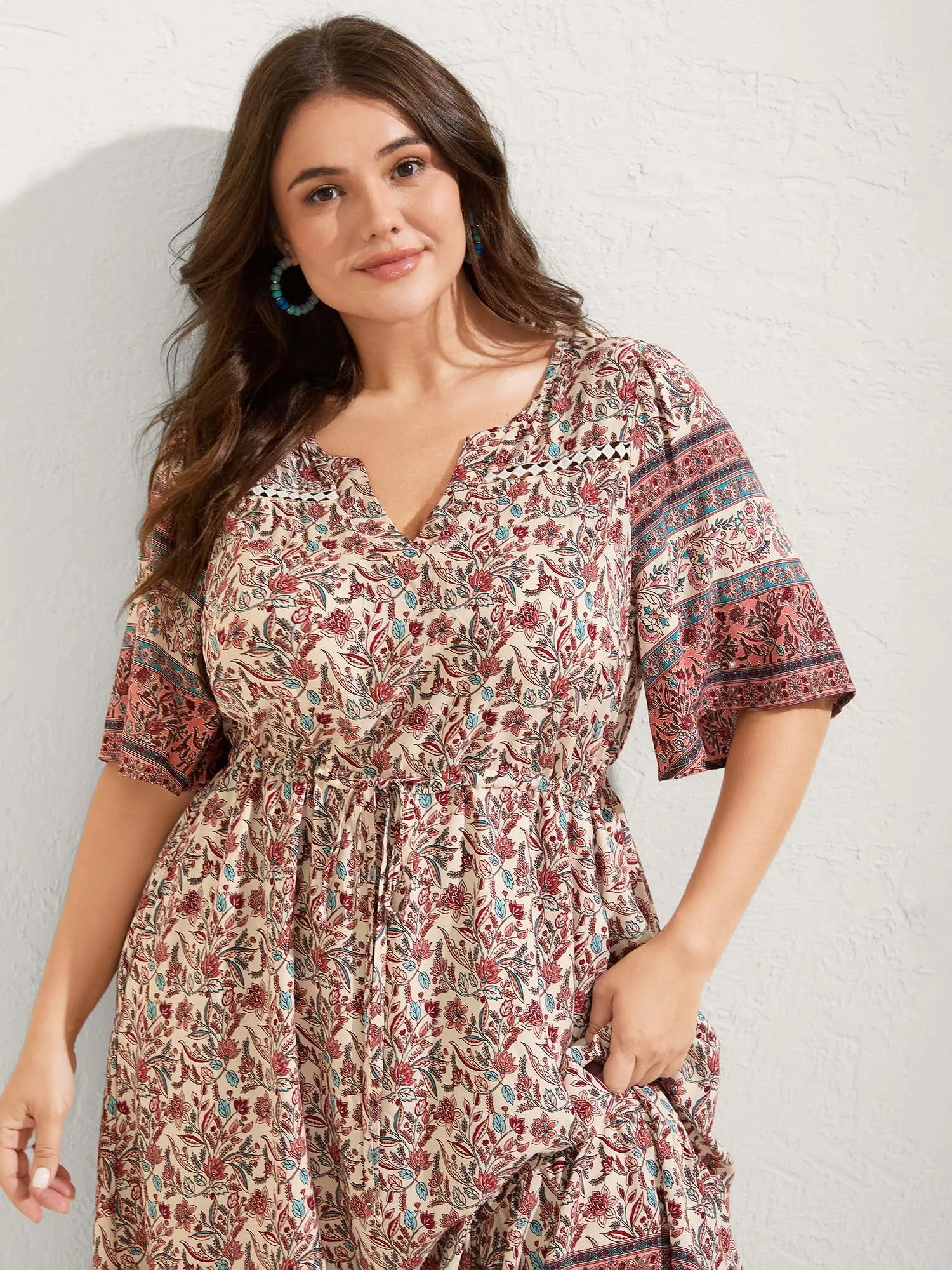 Floral Print Lace Waist Drawstring Maxi Dress sold by Bloomchic product image thumbnail 4