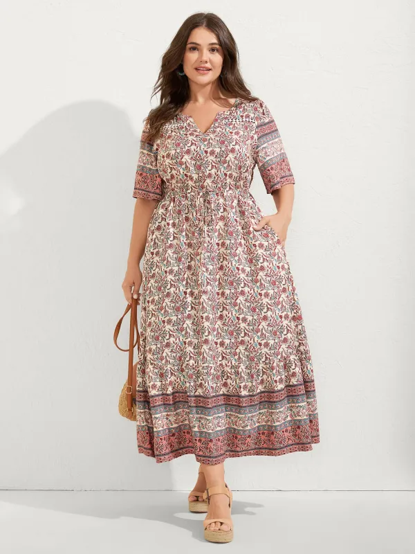 Floral Print Lace Waist Drawstring Maxi Dress sold by Bloomchic