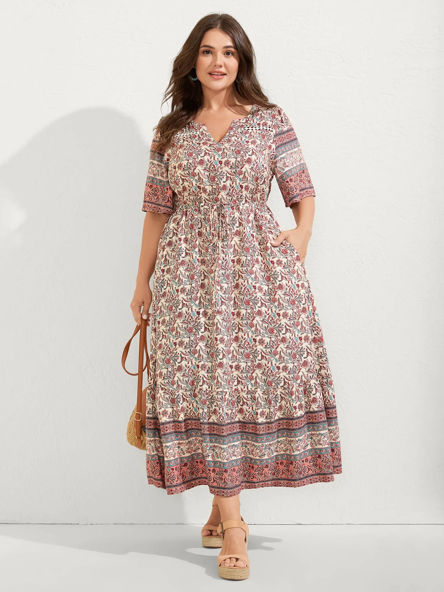 Floral Print Lace Waist Drawstring Maxi Dress sold by Bloomchic
