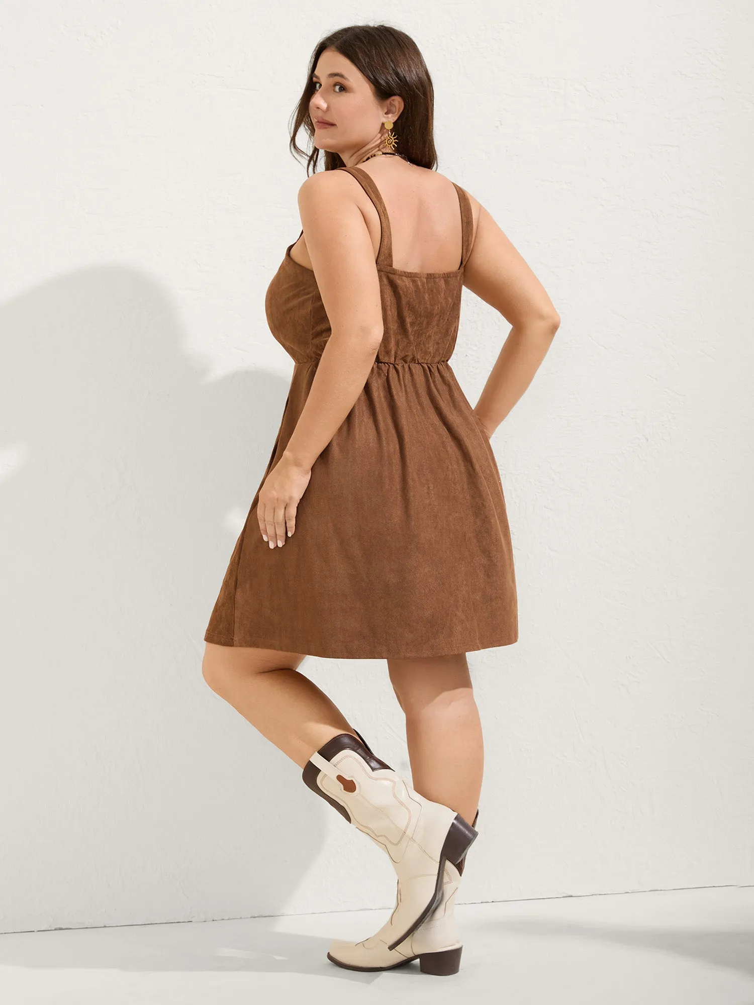 Suede Button Placket Sweetheart Mini Dress sold by Bloomchic product image thumbnail 4
