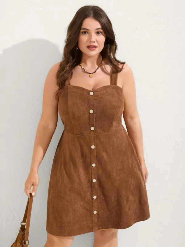 Suede Button Placket Sweetheart Midi Dress sold by Bloomchic