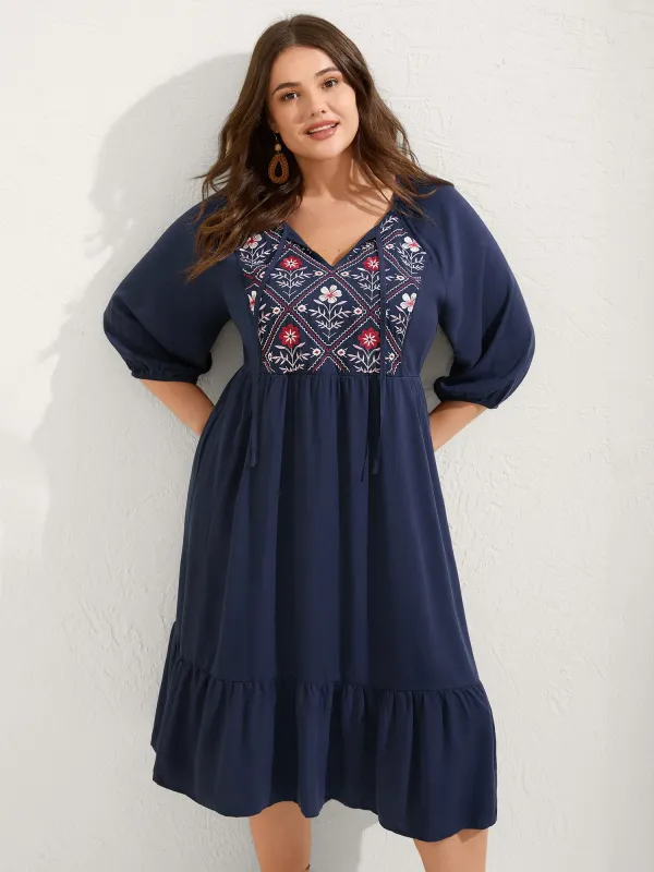 Floral Embroidery Pockets Midi Dress sold by Bloomchic