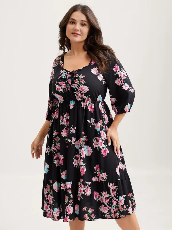 Floral Adjustable Bust Drawstring Midi Dress sold by Bloomchic