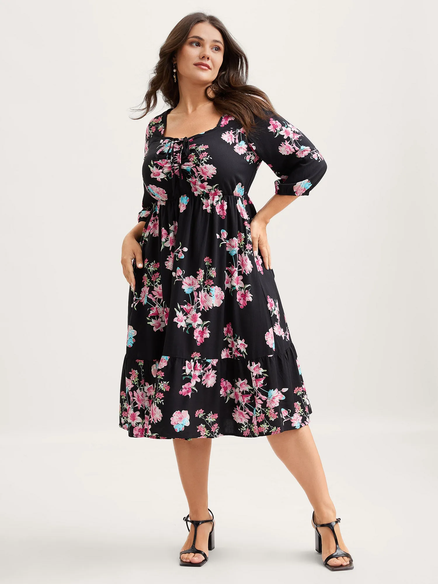 Floral Adjustable Bust Drawstring Midi Dress sold by Bloomchic product image thumbnail 3