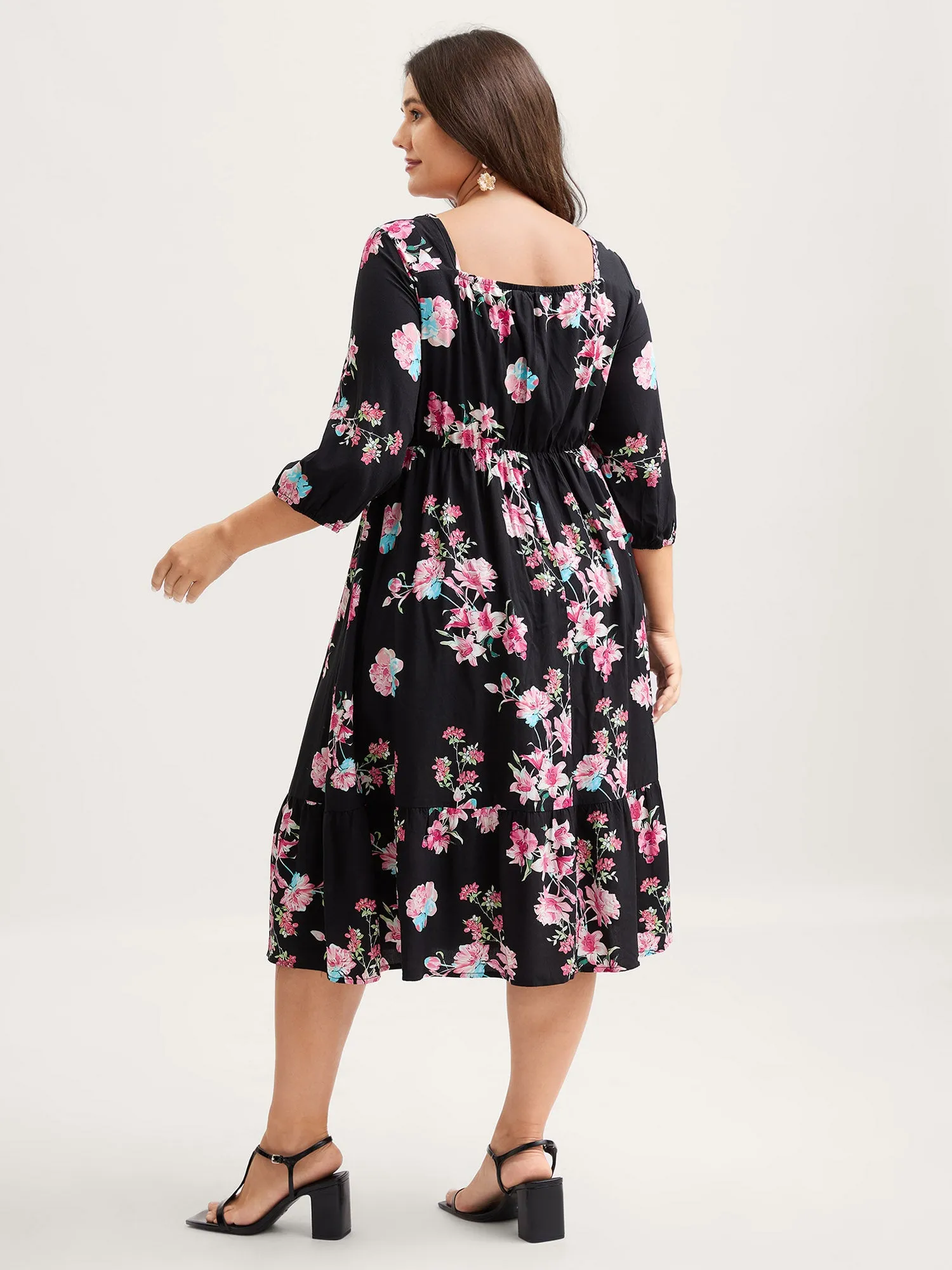 Floral Adjustable Bust Drawstring Midi Dress sold by Bloomchic product image thumbnail 4