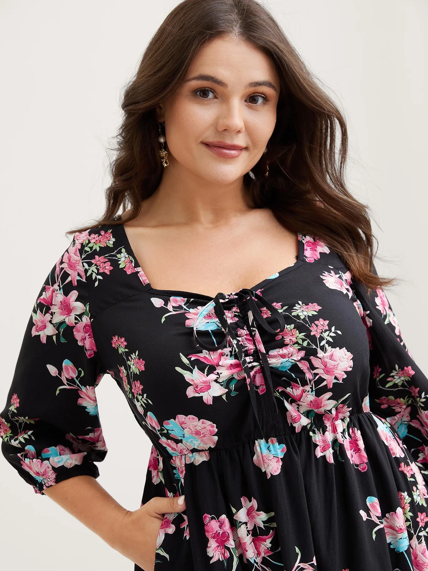 Floral Adjustable Bust Drawstring Midi Dress sold by Bloomchic product image thumbnail 2