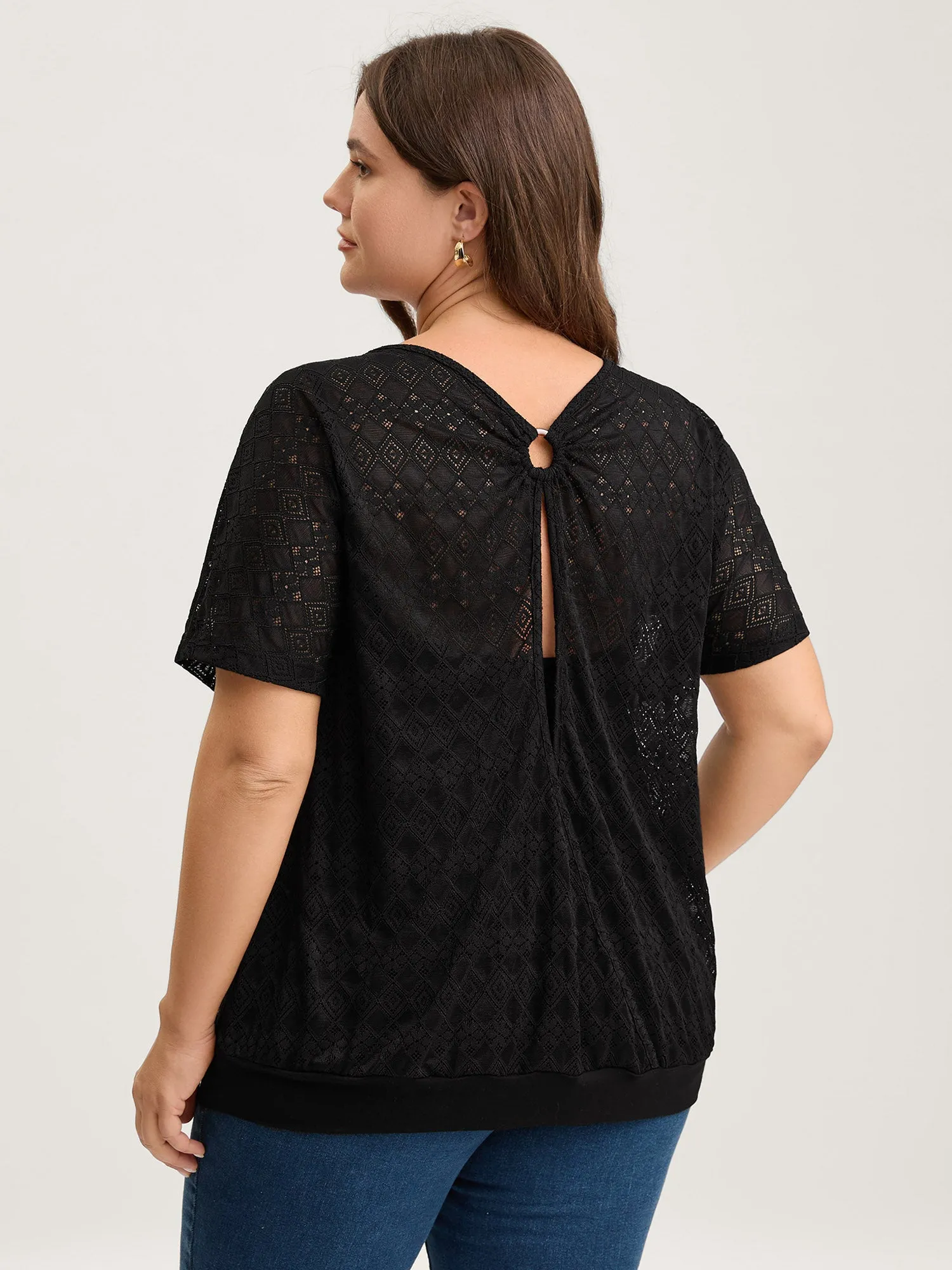 Geometric Lace Back Cut-Out T-Shirt sold by Bloomchic product image thumbnail 4