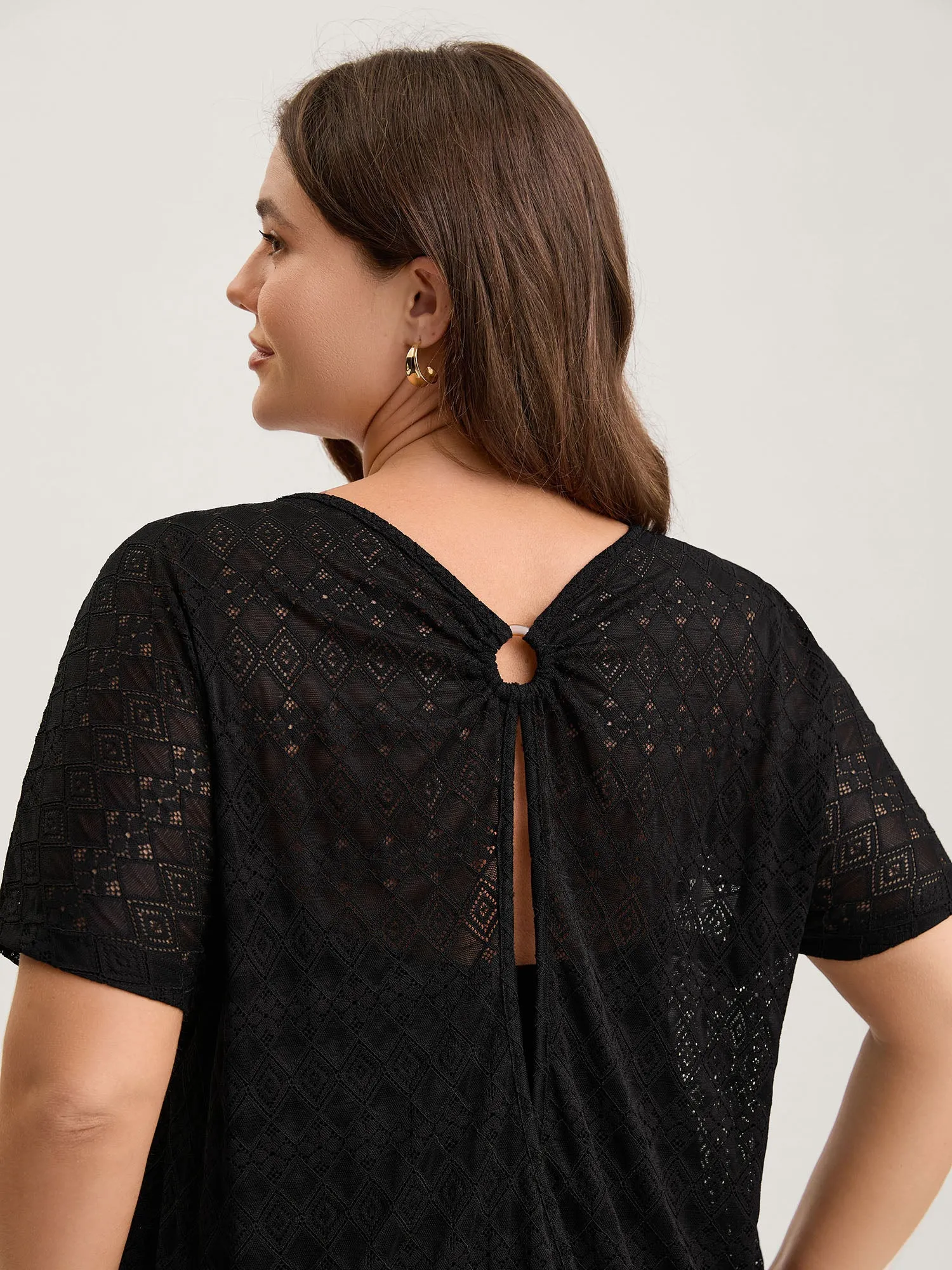 Geometric Lace Back Cut-Out T-Shirt sold by Bloomchic