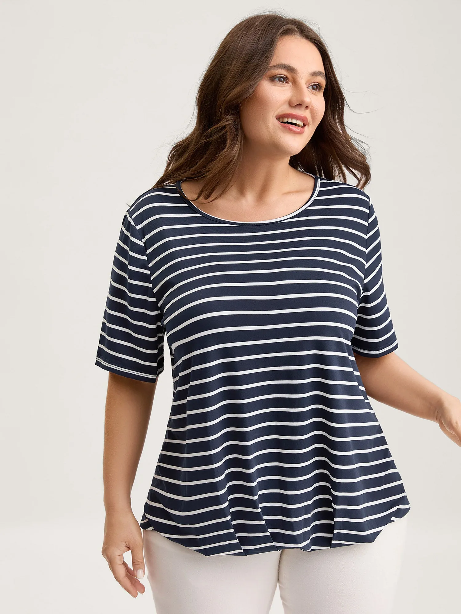Striped Relaxed Fit Round Neck T-Shirt sold by Bloomchic